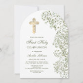 Baby's Breath Arch First Communion Einladung (Vorderseite)