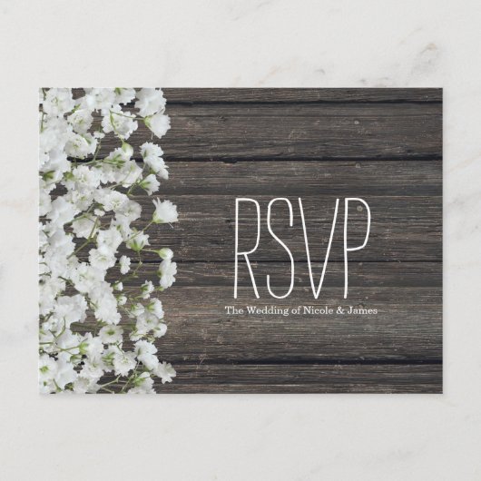 Baby's Breath auf rustikaler Holz-Landhochzeit Postkarte (Vorderseite)