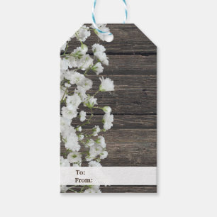 Baby's Breath auf rustikaler Holzehe Hochzeit Geschenkanhänger