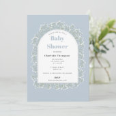 Baby's Breath Blue Boy Gypsophila Baby Shower Einladung (Stehend Vorderseite)