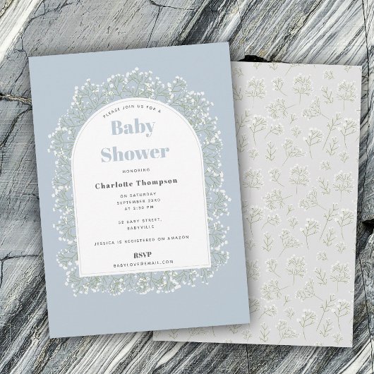 Baby's Breath Blue Boy Gypsophila Baby Shower Einladung