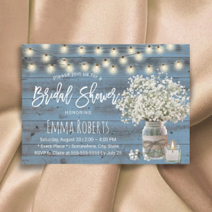 Baby's Breath Blumen Glas Dusty Blue Brautparty Einladung