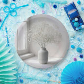 Baby's Breath Bouquet In White Vase Pappteller (Party)