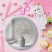 Baby's Breath Bouquet In White Vase Pappteller (Party)