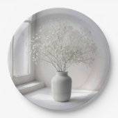 Baby's Breath Bouquet In White Vase Pappteller (Vorderseite)