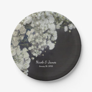 Baby's Breath & Dark Wood Elegante Blumenparty Pappteller