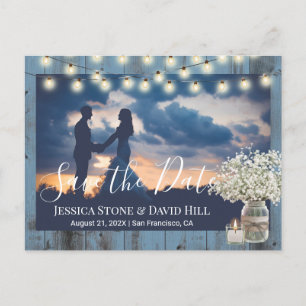 Baby's Breath Glas Dusty Blue Foto Save-the-Date Ankündigungspostkarte