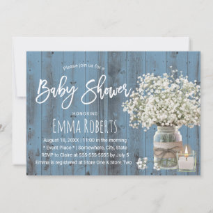 Baby's Breath Glas & Kerze Dusty Blue Babyparty Einladung