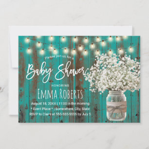Baby's Breath Glas Rustikalisches Teal Holz Baby S Einladung