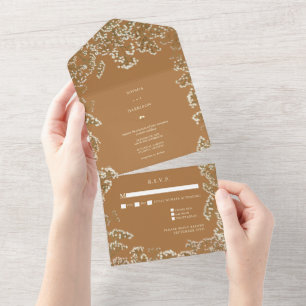 Baby's Breath Goldruten-Hochzeits-RSVP  All In One Einladung