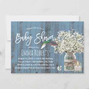 Baby's Breath & Hummingbird Dusty Blue Babyparty Einladung