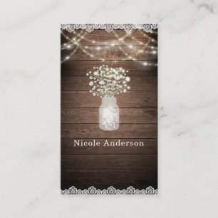 Baby's Breath & Lichter Rustikale Hochzeit Elegant Visitenkarte