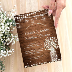 Baby's Breath Mason Glas Rustikale Holz Hochzeit Einladung