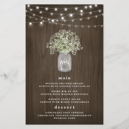Babys Breath Mason Jar Rustic Wedding Menu Cards