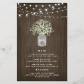 Babys Breath Mason Jar Rustic Wedding Menu Cards (Vorderseite)
