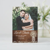 Baby's Breath Mason Jar Wood Foto von Thank You Ca Dankeskarte (Stehend Vorderseite)