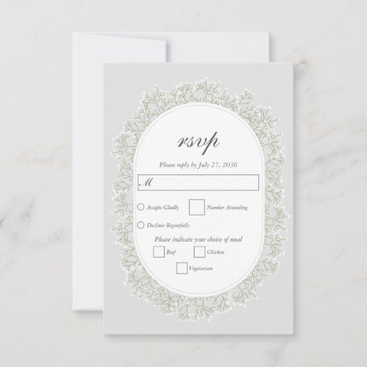 Baby's Breath Monogram Gypsophila Floral Wedding RSVP Karte (Vorderseite)