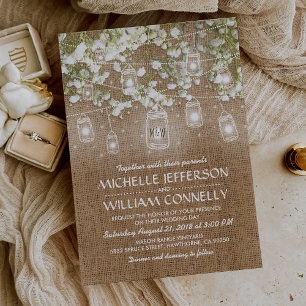 Baby's Breath Rustikale Jute Hochzeit Einladung