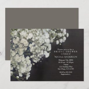 Baby's Breath und dunkle Holz rustikale Babyparty Einladung