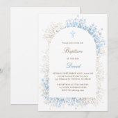 Baby's Breath white blue baby boy Baptism Einladung (Vorne/Hinten)