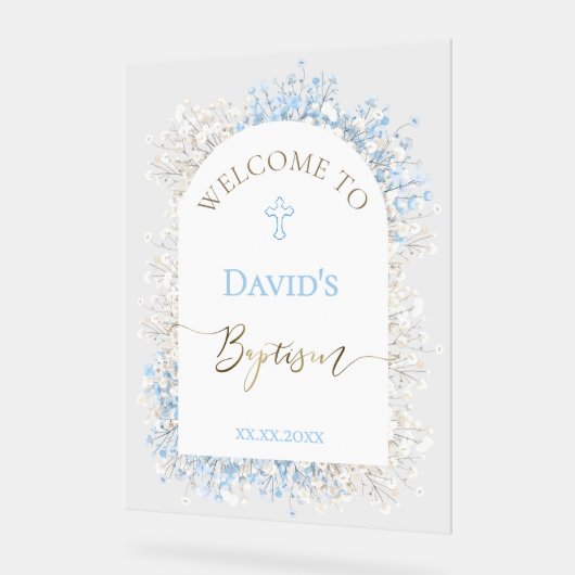Baby's Breath white blue welcome sign Acrylschild (Winkel)