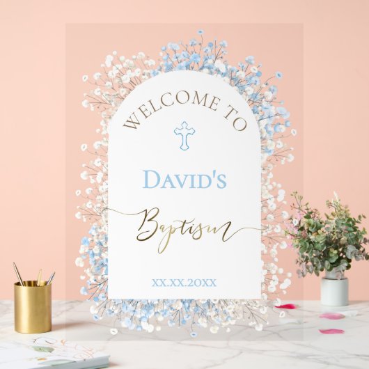 Baby's Breath white blue welcome sign Acrylschild (Hochzeit)