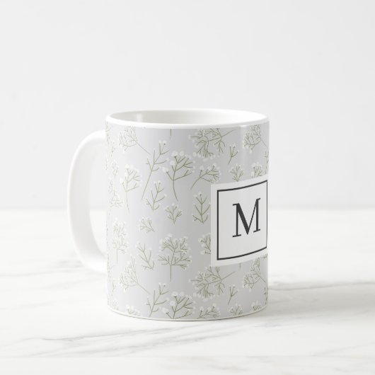 Baby's Breath White Floral Gypsophila Monogram Kaffeetasse (Vorderseite Links)