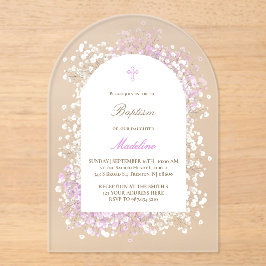 Baby's Breath white lilac baby girl Baptism Acryleinladungen