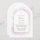 Baby's Breath white lilac baby girl Baptism Einladung (Vorne/Hinten)