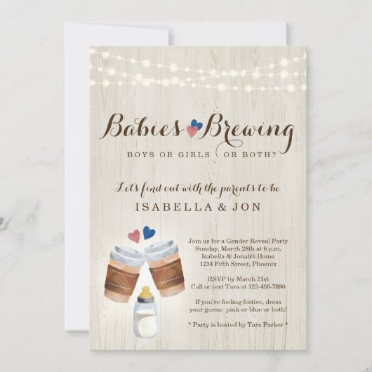 Babys Brewing Coffee Tea Twin Gender Reveal Party Einladung (Vorderseite)