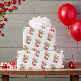 Baby's Cherry Erster Roter Gingham-Geburtstag Geschenkpapier