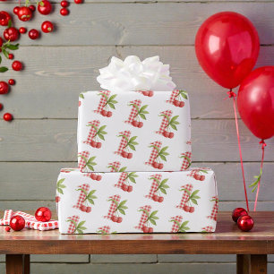 Baby's Cherry Erster Roter Gingham-Geburtstag Geschenkpapier
