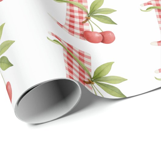 Baby's Cherry First Red Gingham Birthday Geschenkpapier (Rolleneckpunkt)