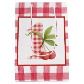 Baby's Cherry First Red Gingham Birthday Mittlere Geschenktüte (Rückseite)