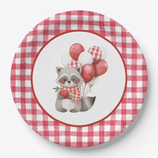 Baby's Cherry First Red Gingham Birthday Pappteller (Vorderseite)