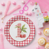 Baby's Cherry First Red Gingham Birthday Pappteller (Party)