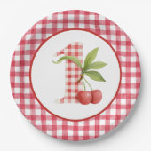 Baby's Cherry First Red Gingham Birthday Pappteller (Vorderseite)