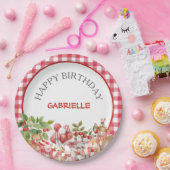 Baby's Cherry First Red Gingham Birthday Pappteller (Party)