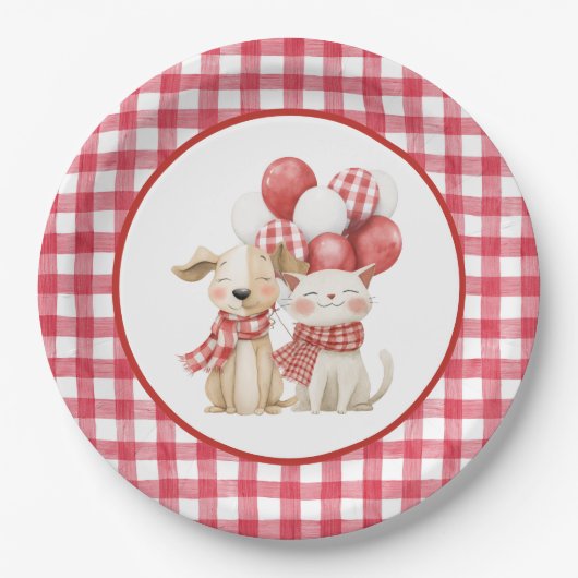 Baby's Cherry First Red Gingham Birthday Pappteller (Vorderseite)