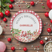 Baby's Cherry First Red Gingham Birthday Pappteller