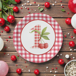 Baby's Cherry First Red Gingham Birthday Pappteller