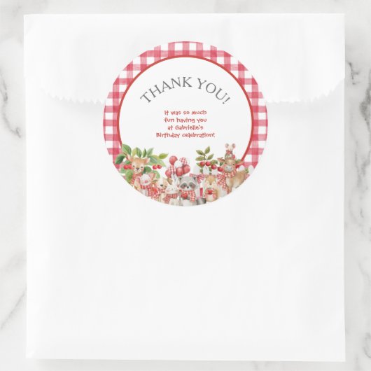 Baby's Cherry First Red Gingham Birthday Runder Aufkleber (Tasche)