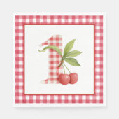 Baby's Cherry First Red Gingham Birthday Serviette (Vorderseite)