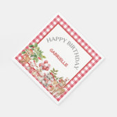 Baby's Cherry First Red Gingham Birthday Serviette (Ecke)