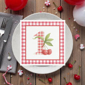Baby's Cherry First Red Gingham Birthday Serviette