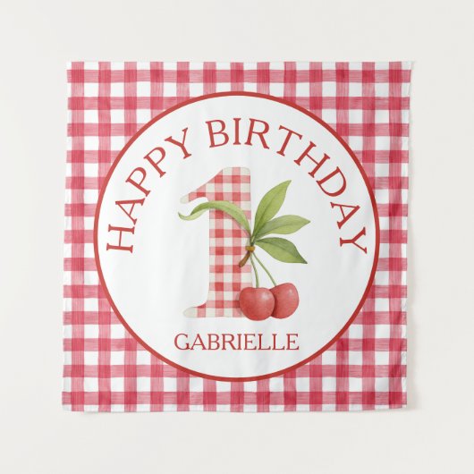 Baby's Cherry First Red Gingham Birthday  Wandteppich (Vorderseite)