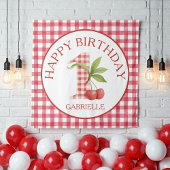 Baby's Cherry First Red Gingham Birthday  Wandteppich