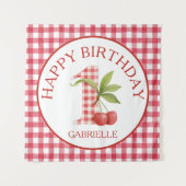 Baby's Cherry First Red Gingham Geburtstag  Wandteppich (Vorderseite)