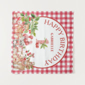 Baby's Cherry First Red Gingham Geburtstag  Wandteppich (Vorderseite (Horizontal))