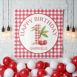 Baby's Cherry First Red Gingham Geburtstag Wandteppich